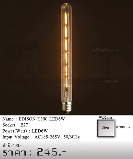 หลอดไฟไส้เอดิสัน-หลอดไฟวินเทจ-หลอดไฟ-LOFT-EDISON-T300-LED6W