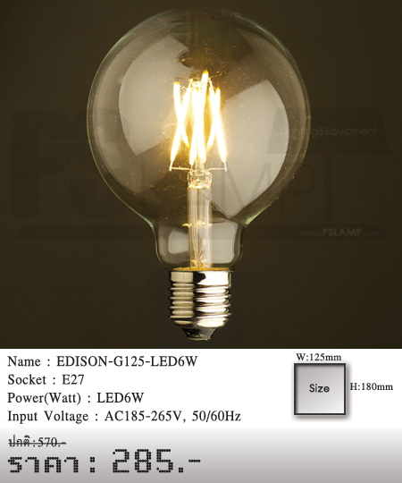 หลอดไฟไส้เอดิสัน หลอดไฟวินเทจ หลอดไฟ LOFT-EDISON-G125-LED6W